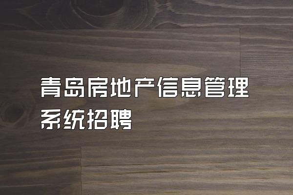 青岛房地产信息管理系统招聘